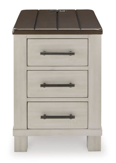 Gray/Brown three drawer charging chairside table, product view 3 - 3
