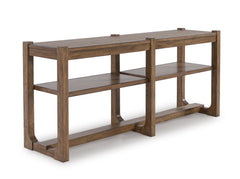 Light Brown adjustable shelf console table, full product view - 1