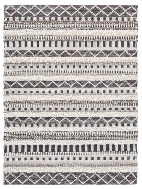 Ivory and Brown Geometric Stripe Handwoven Wool Rug