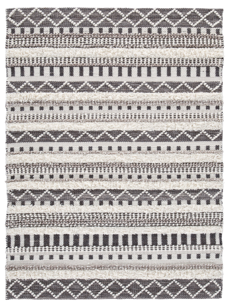Ivory and Brown Geometric Stripe Handwoven Wool Rug