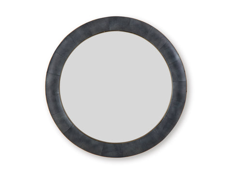 Charcoal Leather and Brass-Tone Round Wall Mirror