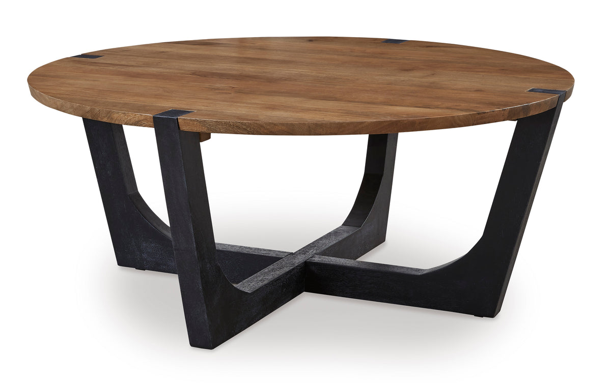 Brown/Black Round Coffee Table, full product view