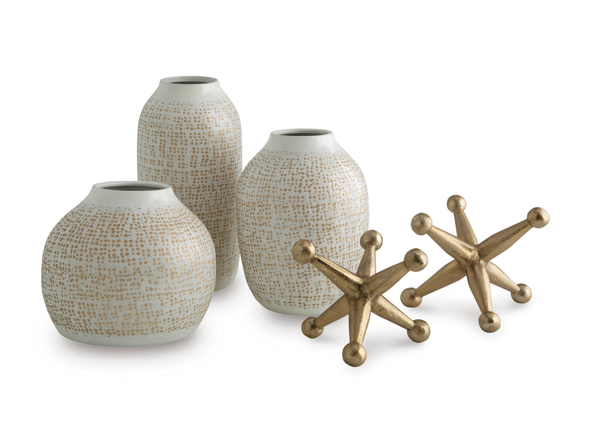 White/Gold Finish five piece accessory set, full product view