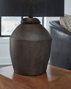 Metallic Black Terracotta Table Lamp, base detail - 3