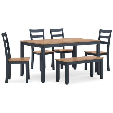 Two-Tone Dining Set with Four Chairs and Bench