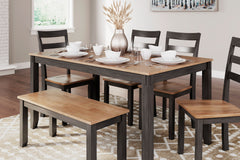 Natural/Brown / 6-Piece Dining Set: Table + 4 Chairs + Bench, product view 5; includes 1 table, 4 chairs, 1 bench; decorative accessories and other furniture excluded - 10