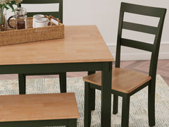Natural/Green / 6-Piece Dining Set: Table + 4 Chairs + Bench, product view 2; includes 1 table, 4 chairs, 1 bench; decorative accessories and other furniture excluded - 13