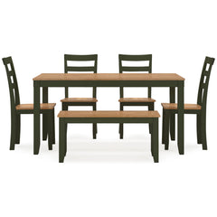 Natural/Green / 6-Piece Dining Set: Table + 4 Chairs + Bench, product view 3; includes 1 table, 4 chairs, 1 bench; decorative accessories and other furniture excluded - 14
