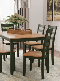 Natural/Green / 6-Piece Dining Set: Table + 4 Chairs + Bench, product view 4; includes 1 table, 4 chairs, 1 bench; decorative accessories and other furniture excluded - 15