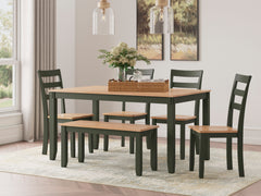 Natural/Green / 6-Piece Dining Set: Table + 4 Chairs + Bench, product view 5; includes 1 table, 4 chairs, 1 bench; decorative accessories and other furniture excluded - 16