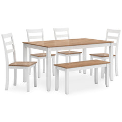 Natural/White / 6-Piece Dining Set: Table + 4 Chairs + Bench, product view 2; includes 1 table, 4 chairs, 1 bench; decorative accessories and other furniture excluded - 18