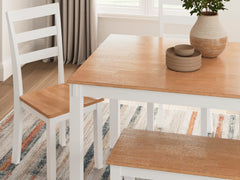 Natural/White / 6-Piece Dining Set: Table + 4 Chairs + Bench, product view 3; includes 1 table, 4 chairs, 1 bench; decorative accessories and other furniture excluded - 19