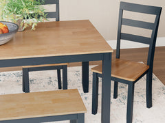 Natural/Blue / 6-Piece Dining Set: Table + 4 Chairs + Bench, product view 2; includes 1 table, 4 chairs, 1 bench; decorative accessories and other furniture excluded - 2