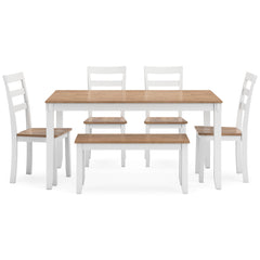 Natural/White / 6-Piece Dining Set: Table + 4 Chairs + Bench, product view 4; includes 1 table, 4 chairs, 1 bench; decorative accessories and other furniture excluded - 20