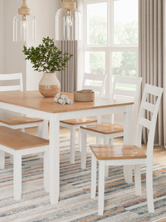 Natural/White / 6-Piece Dining Set: Table + 4 Chairs + Bench, product view 5; includes 1 table, 4 chairs, 1 bench; decorative accessories and other furniture excluded - 21