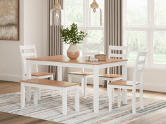 Natural/White / 6-Piece Dining Set: Table + 4 Chairs + Bench, product view 6; includes 1 table, 4 chairs, 1 bench; decorative accessories and other furniture excluded - 22