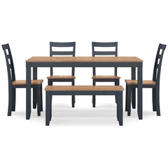 Natural/Blue / 6-Piece Dining Set: Table + 4 Chairs + Bench, product view 3; includes 1 table, 4 chairs, 1 bench; decorative accessories and other furniture excluded - 3
