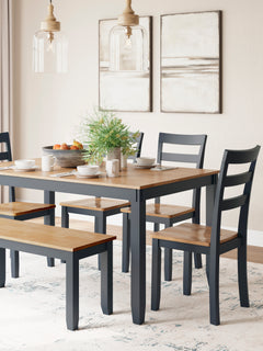 Natural/Blue / 6-Piece Dining Set: Table + 4 Chairs + Bench, product view 4; includes 1 table, 4 chairs, 1 bench; decorative accessories and other furniture excluded - 4