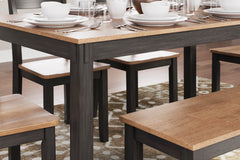 Natural/Brown / 6-Piece Dining Set: Table + 4 Chairs + Bench, product view 3; includes 1 table, 4 chairs, 1 bench; decorative accessories and other furniture excluded - 8