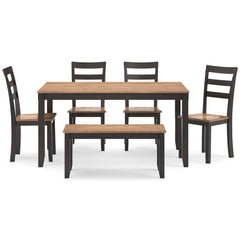 Natural/Brown / 6-Piece Dining Set: Table + 4 Chairs + Bench, product view 4; includes 1 table, 4 chairs, 1 bench; decorative accessories and other furniture excluded - 9