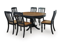 Black/Brown / Table + 6 Chairs, product view 1; includes 1 table; 6 dining chairs; other furniture and accessories excluded - 17