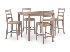 Natural/Gray / 5-Piece Counter Dining Set: Table + 4 Stools, product view 1; one counter-height table and four matching stools included; other furniture and accessories excluded - 17
