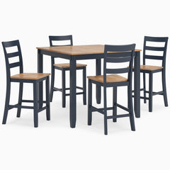 Natural/Blue / 5-Piece Counter Dining Set: Table + 4 Stools, product view 2; includes 1 table, 4 stools; decorative accessories and other furniture excluded - 2