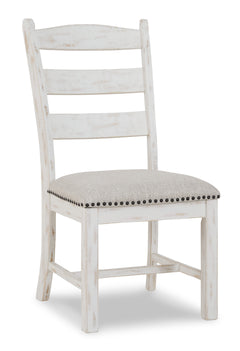 Beige/White Dining Chairs, angle view; sold as a matching pair; tables, additional chairs and accessories excluded - 1