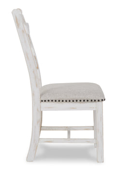 Beige/White Dining Chairs, side view; sold as a matching pair; tables, additional chairs and accessories excluded - 5