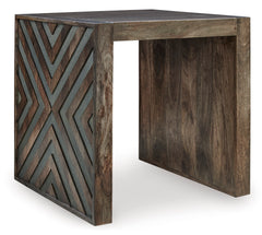 Walnut-Finish Mango Wood End Table with Diamond Sides, angle view - 1