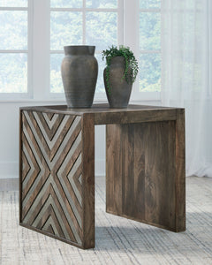 Walnut-Finish Mango Wood End Table with Diamond Sides, room setting; accessories not included - 2