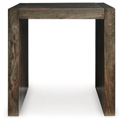 Walnut-Finish Mango Wood End Table with Diamond Sides, front view - 3
