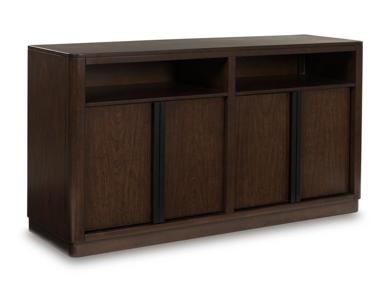 Warm Brown Four-Door Dining Sideboard with Open Shelves
