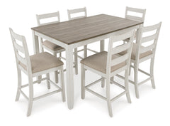 White/Light Brown / 7-Piece Counter Dining Set: Table + 6 Stools, product view 1; includes 1 table, 6 stools; decorative accessories and other furniture excluded - 1