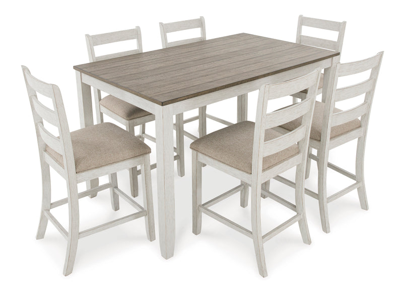 White and Brown 7-Piece Counter Dining Set with Cushioned Stools