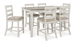 White/Light Brown / 7-Piece Counter Dining Set: Table + 6 Stools, product view 2; includes 1 table, 6 stools; decorative accessories and other furniture excluded - 2