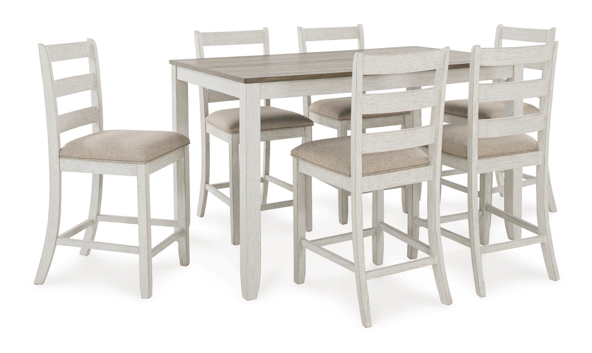 White/Light Brown / 7-Piece Counter Dining Set: Table + 6 Stools, product view 2; includes 1 table, 6 stools; decorative accessories and other furniture excluded
