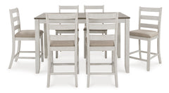 White/Light Brown / 7-Piece Counter Dining Set: Table + 6 Stools, product view 7; includes 1 table, 6 stools; decorative accessories and other furniture excluded - 7