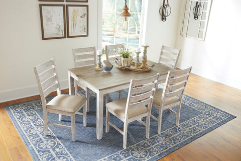 White and Light Brown Dining Table Set with Six Chairs