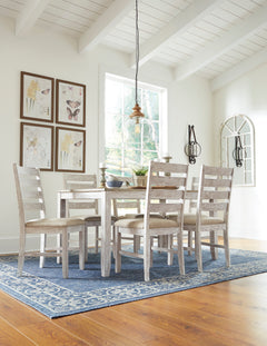 White/Light Brown / 7-Piece Dining Set: Table + 6 Chairs, product view 2; includes 1 table, 6 chairs; decorative accessories and other furniture excluded - 2