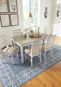 White/Light Brown / 7-Piece Dining Set: Table + 6 Chairs, product view 3; includes 1 table, 6 chairs; decorative accessories and other furniture excluded - 3