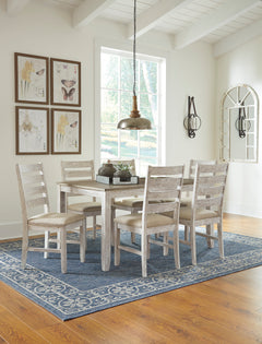 White/Light Brown / 7-Piece Dining Set: Table + 6 Chairs, product view 4; includes 1 table, 6 chairs; decorative accessories and other furniture excluded - 4