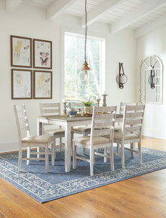 White/Light Brown / 7-Piece Dining Set: Table + 6 Chairs, product view 5; includes 1 table, 6 chairs; decorative accessories and other furniture excluded - 5
