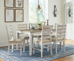 White/Light Brown / 7-Piece Dining Set: Table + 6 Chairs, product view 6; includes 1 table, 6 chairs; decorative accessories and other furniture excluded - 6