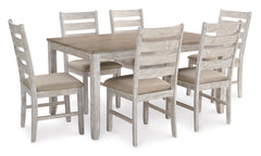White/Light Brown / 7-Piece Dining Set: Table + 6 Chairs, product view 7; includes 1 table, 6 chairs; decorative accessories and other furniture excluded - 7