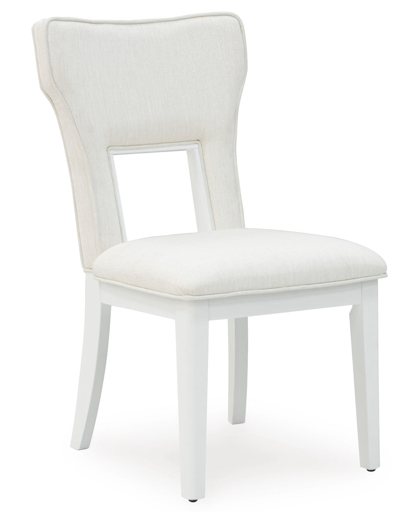 White Lacquer Upholstered Dining Chairs with Cutout Backs, Set of 2