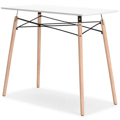 White and natural wood compact desk, front angle - 9