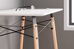 White and natural wood compact desk, painted top and metal frame detail - 11