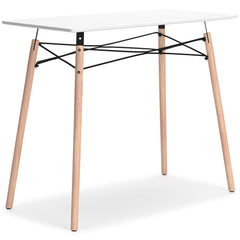 White and natural wood compact desk, opposite front angle - 12