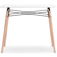 White and natural wood compact desk, front view - 13